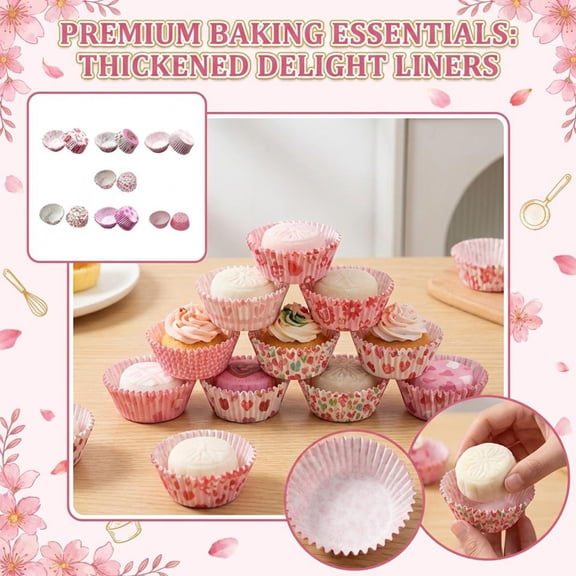 100-Count Thickened Greaseproof Baking Cups, Sturdy Non-Stick Muffin Liners, Colorful Printed Paper Holders For Making Snow Skin Mochi, Cupcakes, Mini Cakes For Home Baking,
