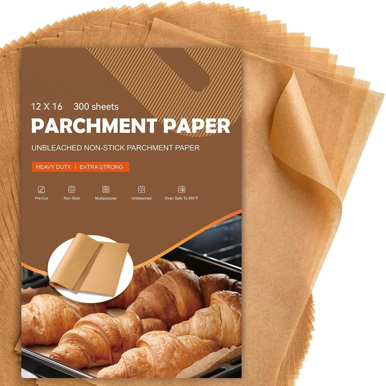 100-Count Unbleached Parchment Paper Sheets - 9x13 Inch Quarter Sheet Size, Non-Stick, Heat Resistant to 450°F, for Baking, Air Fryer, Oven