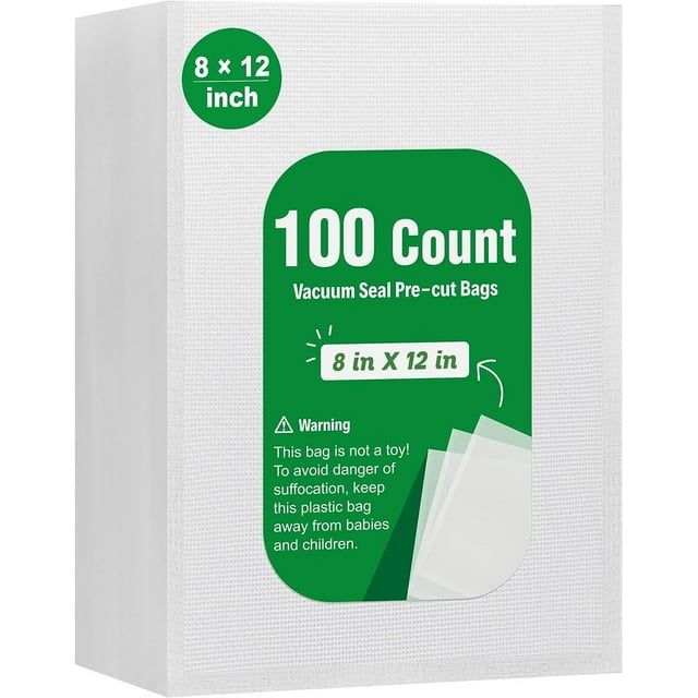 100 Count Vacuum Sealer Bags Quart 8 x 12 inch for Seal a Meal