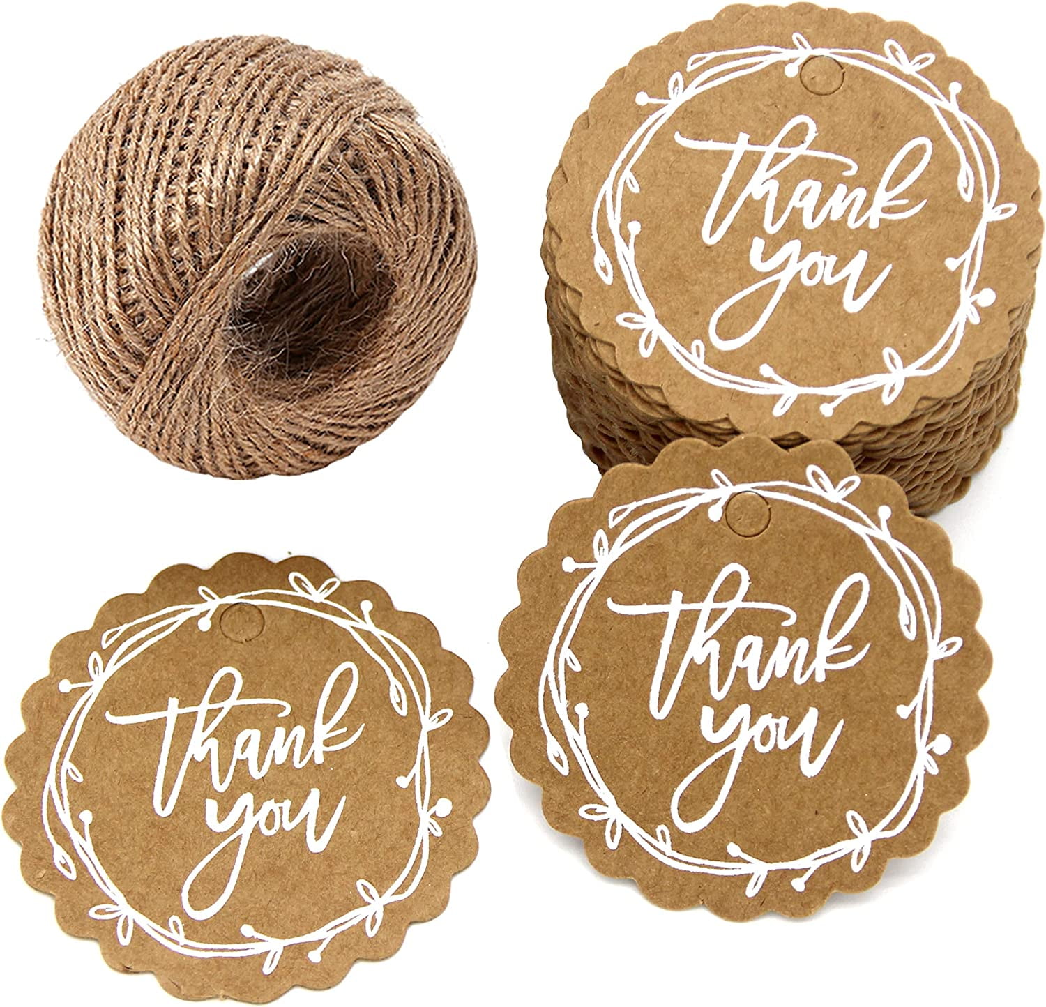 100 Kraft Paper Hang Tags With 100ft Jute Twine – For Gift Wrapping, Crafts, Weddings & More
