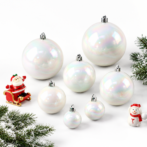 100 Count White Iridescent Plastic Ornament Balls for Holiday Decor