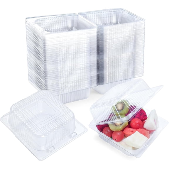 100 Counting Clear Plastic Container, Food with Lid, Thickened Disposable Sandwich Container Flip Box for Cake Slice, Dessert, Hamburger, Salad, Pastry, Fruit