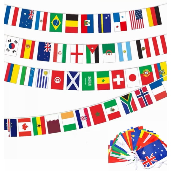100 Countries Grand Flag String Banner - 82ft Extra Long Global National Flags for Soccer Fan Gear, Sports Bar & Party Decorations