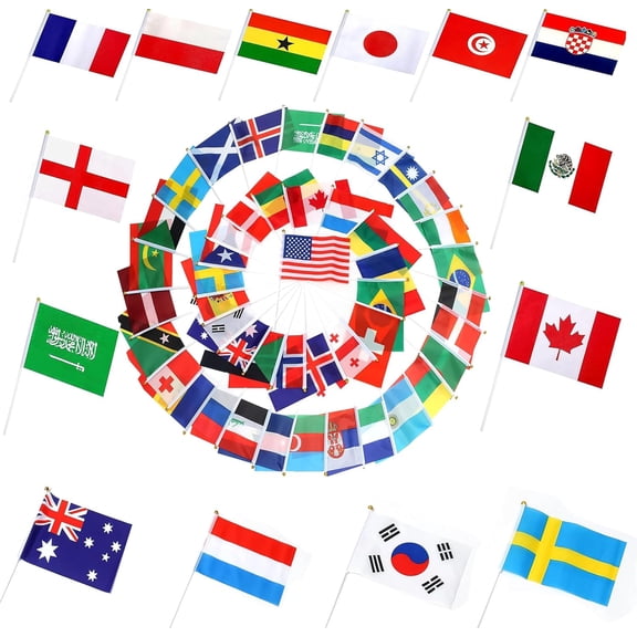 100 Countries Mini Hand Held Flags, 8.2 x 5.5 Inch World National Flags for Festival & Celebration Decor