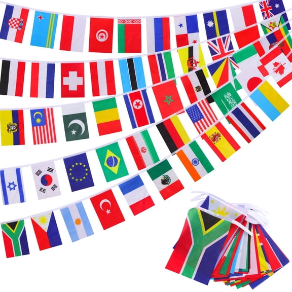 100 Countries String Flag Banner Set- International World Flags Bunting Durable Mini Polyester Flags for Party Decorations, Classroom, Sports Events, Olympics,Cultural Festival Decor