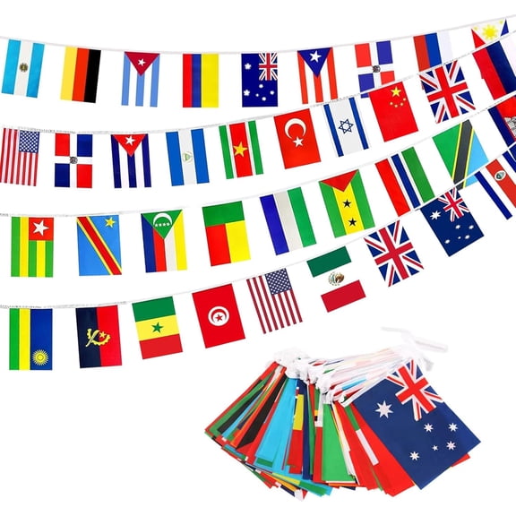 100 Country Flags of The World, 82 ft International String Flag Bunting Banner, Pennant Banner Flags for World Cup, Sports Events, Grand Opening, School, Classroom Party Decorations