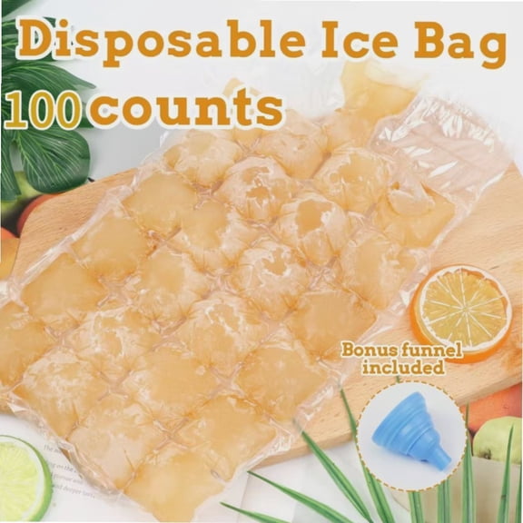 100 Counts Disposable Ice Cube Bags, Stackable Easy Release Ice Cube Mold Trays with Funnels, Cold Ice Pack for Homemade Ice Cubes