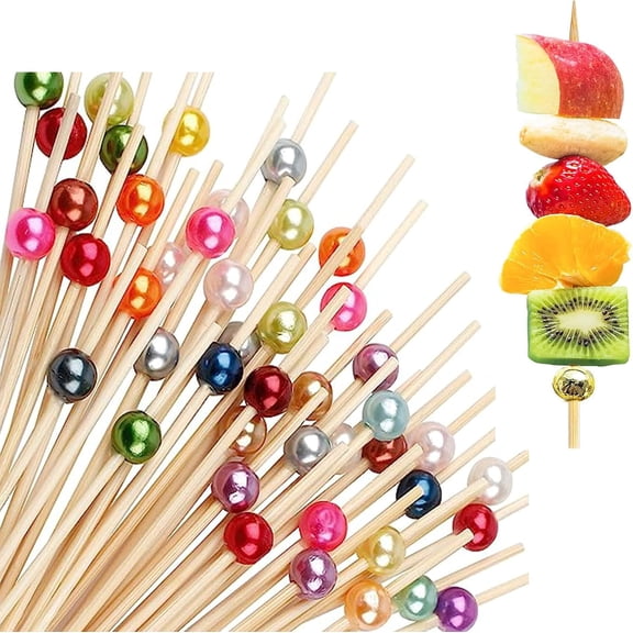 100 Counts Wooden Toothpicks Party Supplies Frill Finger Food Fruits Sandwich Nibbles for Cocktails Appetizers Fruits Desserts Party Supplies - Sliver Pearls,Ten Colors