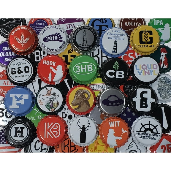 100 Craft Beer Bottle Caps, Huge Variety, Assorted, Random, Mixed Crown Caps