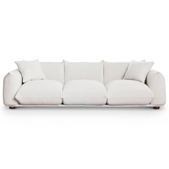 100" Cream Boucle Sofa | Perfect for Family Relaxation in Living Areas | Solid Wood Legs | Soft Cushions for Comfort