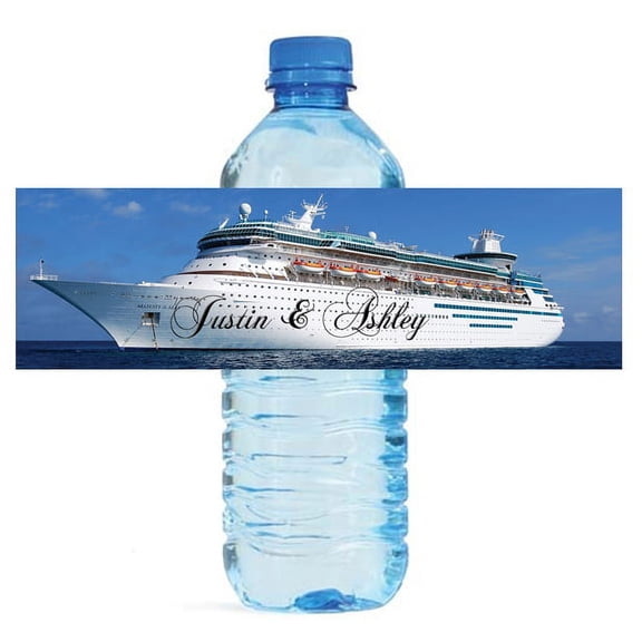 100 Cruise Ship Theme Wedding Pattern Pink Wedding Water Bottle Labels