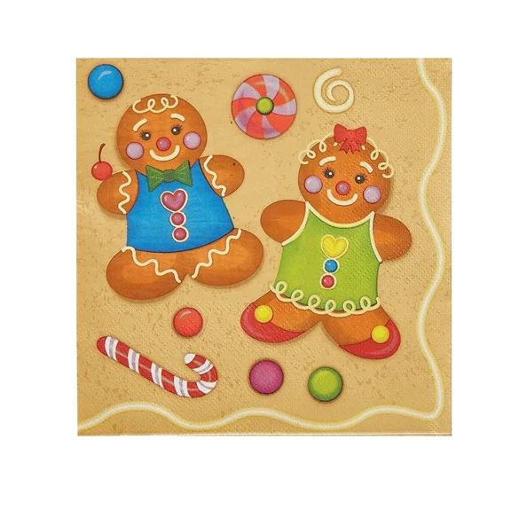 100 Ct Christmas Napkins Paper Disposable For Holiday Party Gingerbread 6.5X6.5