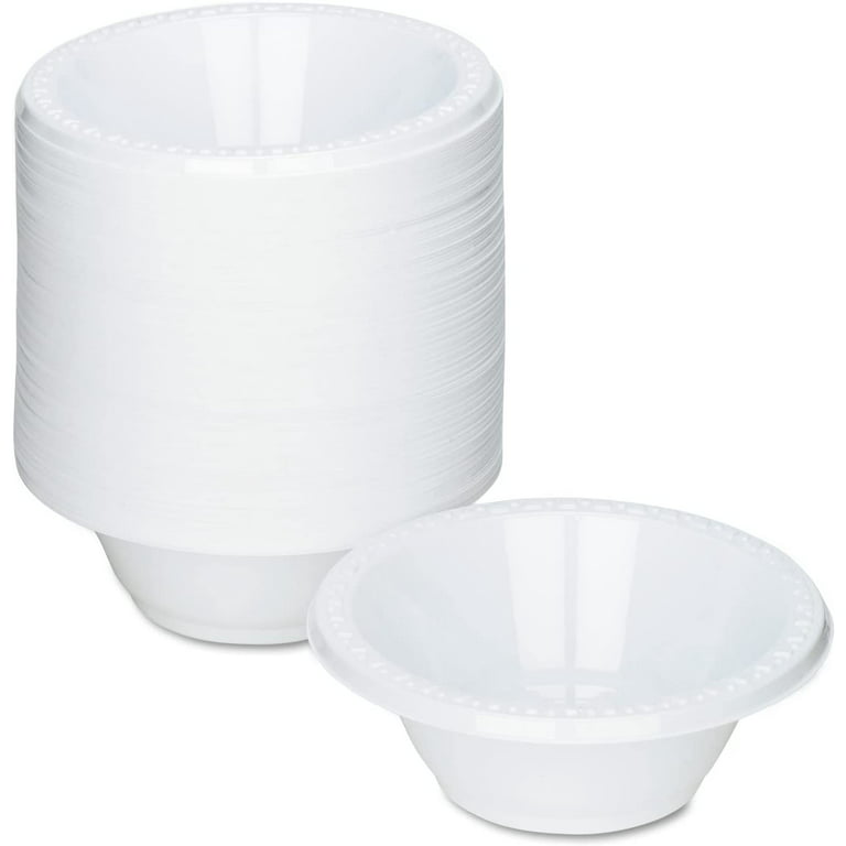 Plasticpro 100 Pcs White Plastic Bowls 5 oz Premium Quality Light Weight Dishes Disposable Small Plastic Bowls for Dessert Appetizers Soups for