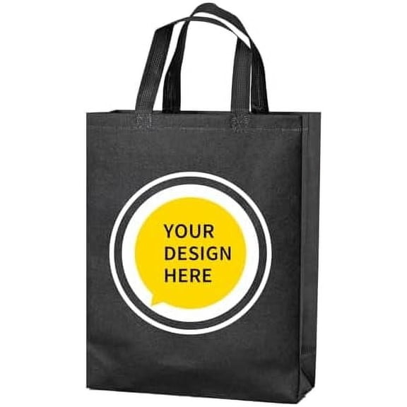 100 Custom Black Non-woven Tote Bags with Handle, Personalized Reusable Grocery & Shopping Bags for Business, Parties & Store$$Home Decor, Kitchen, & Other