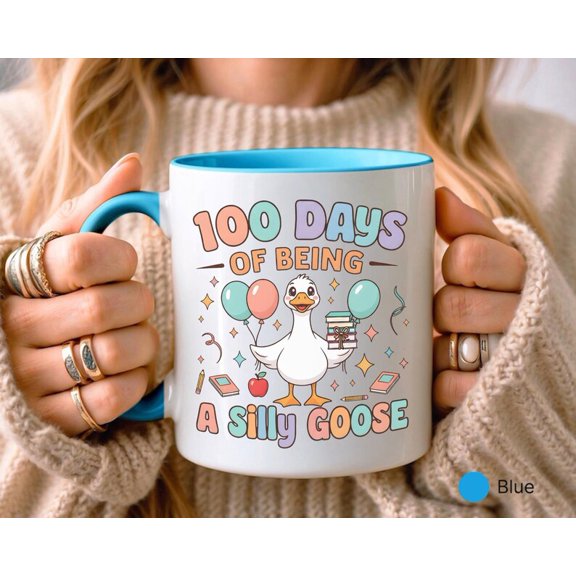 100 Da of School Mug, Silly Goose Gift for TeaC1her, EleM1entarchool Celeb1ration, Funntudent Present, Back to School Coffee Cup