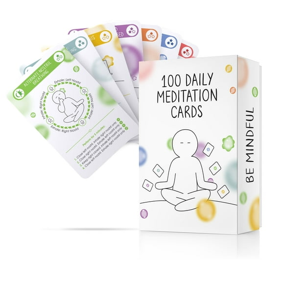 100 Meditation Cards | Positive Affirmations | Anxiety & Stress Relief | Mindful Gift Teens & Adults