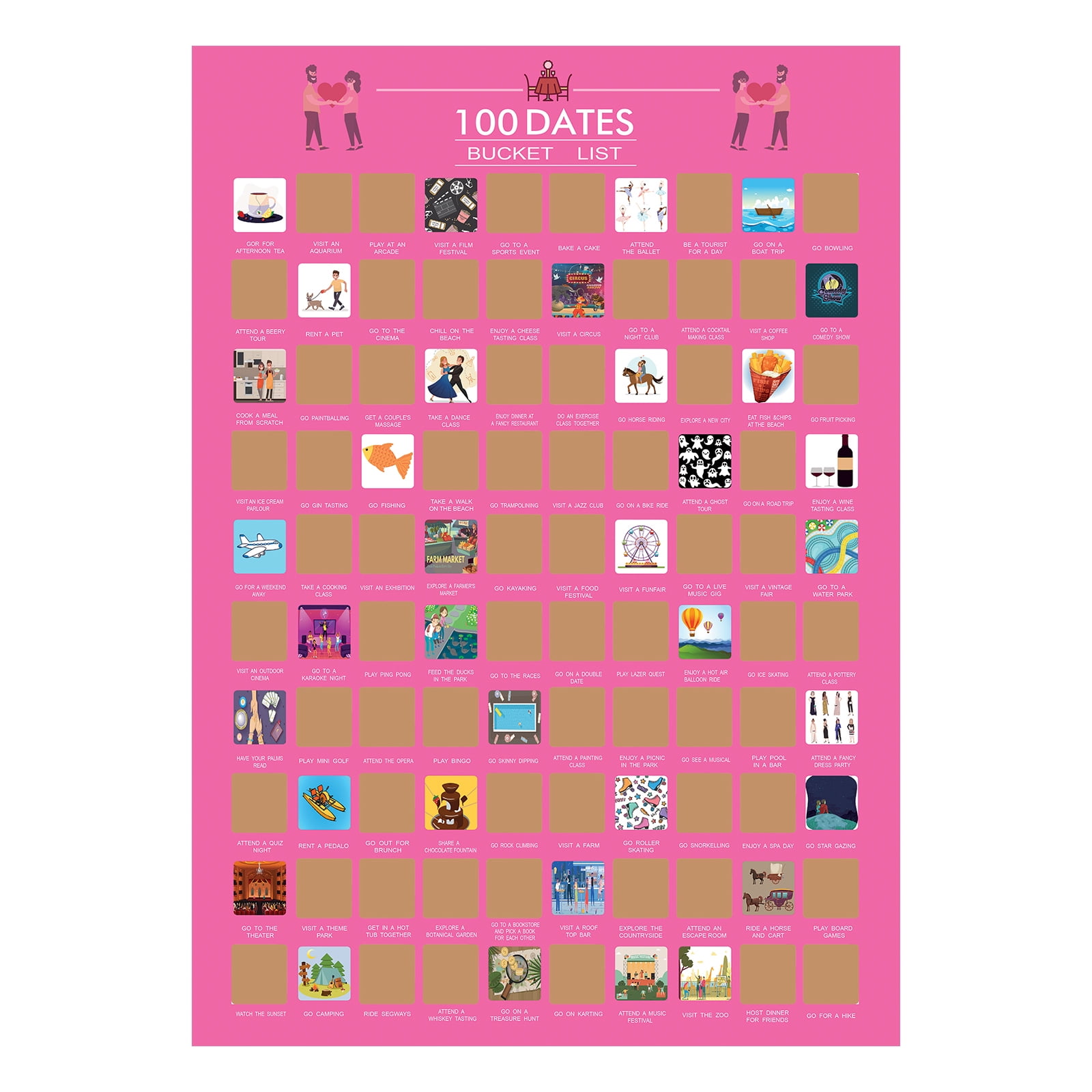 100 Date Scratch Off Poster Wall Art Decor Bucket List Scratch Poster