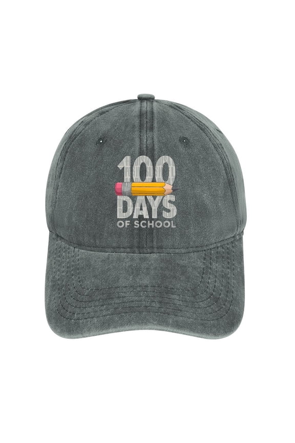 100 Day of School Gray Baseball Cap for Men Women, Adjustable Snapback Hats Cotton Hat