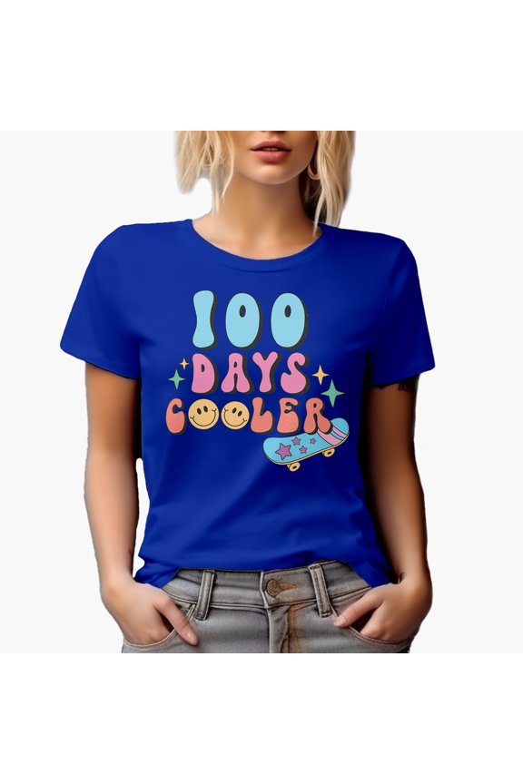 100 Days Cooler, Retro School Art Merch Gift, Royal Blue T-Shirt, Medium