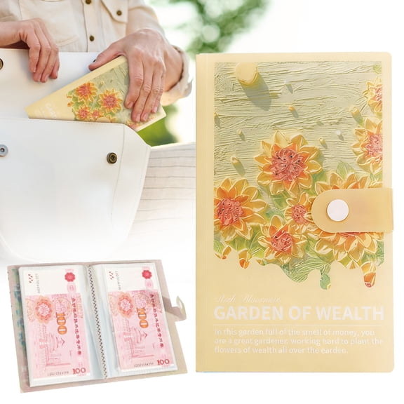 100 Days Envelopes Money Saving Challenge, 3D Oil Painting Savings Books,Savings Challenges Book,Budget Planner Book,Portable Saving Book for Expense Payment Bill(A-Yellow)