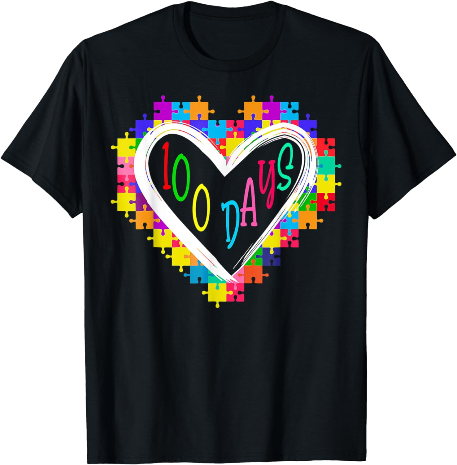 100 Days Heart 100th Day Of School Teacher Autism Awareness TShirt