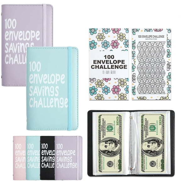 100 Days Money Saving Challenge Binder –2 pcs Cash Envelope Budget Book to Save $5,050, $500 & $10,000 (b:blue&Purple)-dh