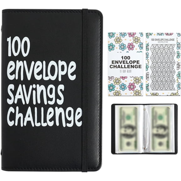 100 Days Money Saving Challenge Coin Envelope Budgetstorage Book, Easy and Fun Way Finance Planner with Tracker, Portable Money Organizer for Budgeting Planner Saving Money (Black)DSF