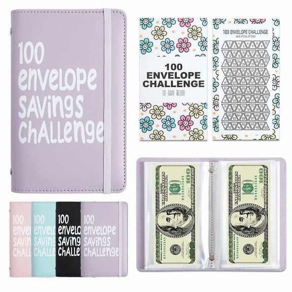 100 days savings challenge cash planner binder money saving envelope book to save $5050 / $10000 daily budget management assorted solid colors 1 pack
