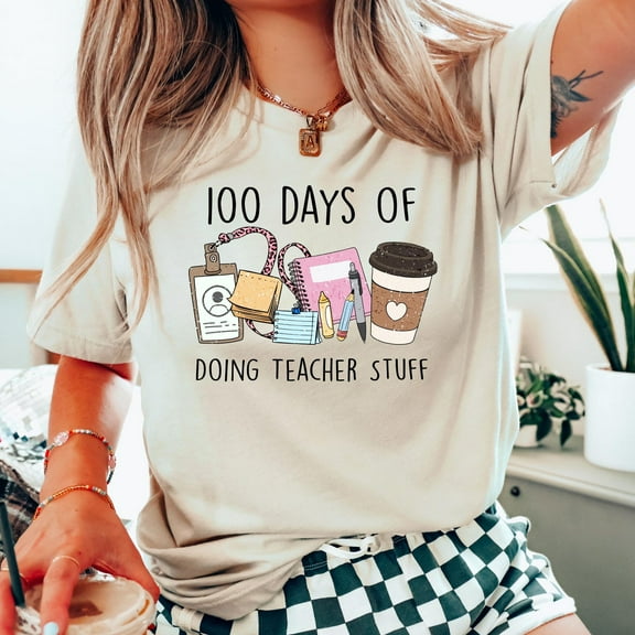100 Days Of Doing Teacher Stuff Shirt, Back To School Shirt, Happy 100 Days of School Shirt, Groovy Teacher Shirt, 100 Days Celebration