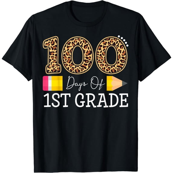 100 Days Of First Grade Leopard Happy 100th Day Of School T-Shirt