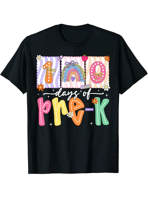 100 Days Of Pre-K Rainbow Coquette Bow T Shirt Size S-5XL