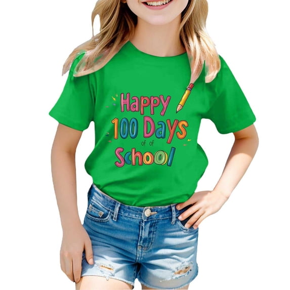 100 Days Of School Celebration T-Shirt For Kids Educational Top For Toddler And Children Tops Long Sleeve Crewneck Casual Going Out Tops