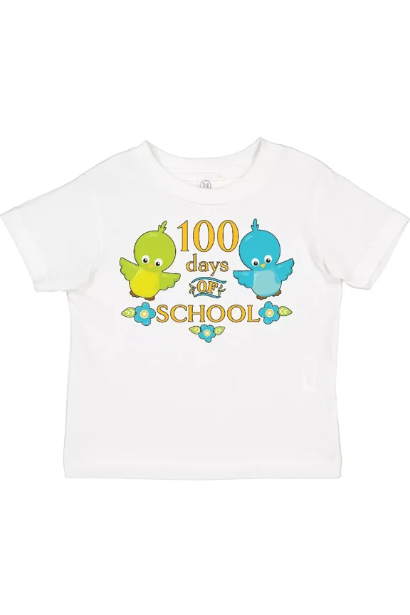 100 Days Of School Green And Blue Birds Toddler T-Shirt 100Th Day Bird Baby Clothing, Cute Baby Shirt, TODDLER SHORT SLEEVE TEE BELLA CANVAS 3001T