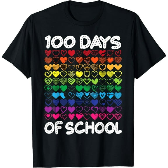 100 Days Of School Heart Love Teacher or Student 100th Day T-Shirt mens t shirt,black,women,funny,misfits,men,journey