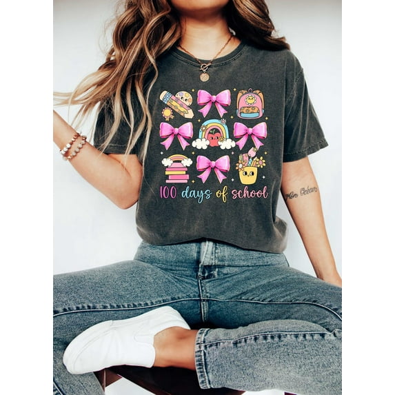 100 Days Of School Shirt, Happy 100 Days Of School Shirt, Teacher 100 Days Of School, Coquette Bow Teacher Shirt, Teacher School Shirt
