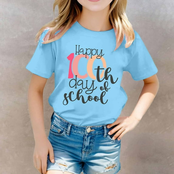 100 Days Of School Shirt Kids Loose Short Sleeve Round Neck Letter Print Graphic School Day Shirt for Little Boys Girls 10-11 Years