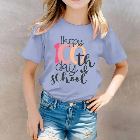 100 Days Of School Shirt Short Sleeved Round Neck Season Printed School Tee Tops for Little Boys Girls 12-13 Years