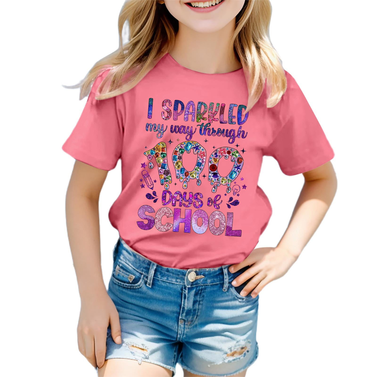 100 Days Of School Shirt for Toddler Girls VNeck Tight Fit Cartoon