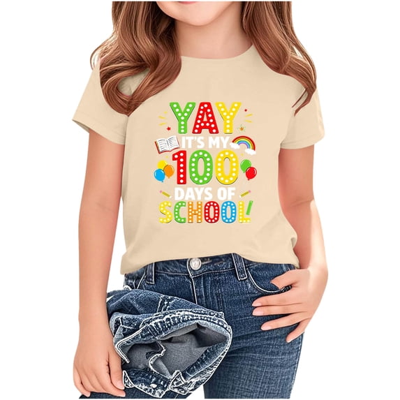 100 Days Of School Shirts Crew Neck Short Sleeve Print Tees Spring Summer Casual Loose Pullover Tops For Kids