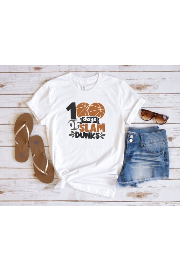 100 Days Of Slam Dunks School Basketball Student Sport T-Shirt - All Size S-5XL