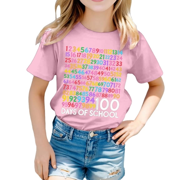 100 Days of School Shirt Girls Boys Short Sleeve Shirts Fashion Graphic Tees Casual Round Neck Soft and Comfortable T-Shirts Pullover Summer Clothes Light Pink 10-11 Years