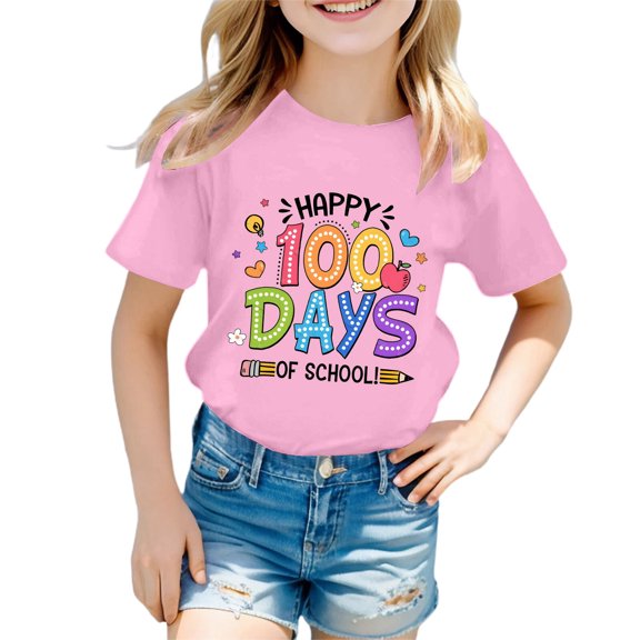 100 Days Of School Shirt Girls Size 6/7 Boy Kid Color Block 100 Dyas Of Shool Print Athletic Shirts Loose Fit Fashion Shirts Tee Tops Pullover Tops Pink,3-4 Years