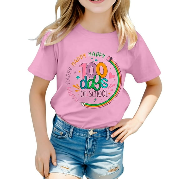 100 Days Of School Shirt Girls Size 6/7 Boy Kid Color Block 100 Dyas Of Shool Print Athletic Shirts Loose Fit Fashion Shirts Tee Tops Pullover Tops,Z1-Pink,4-5 Years