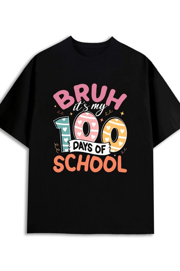100 Days of School men 180G 100% Cotton black Basic Unisex Shirt Short Sleeve tshirts Vintage Unisex Shirt Printed tshirts Unique Design Unisex Shirt Graphic Tee tshirts