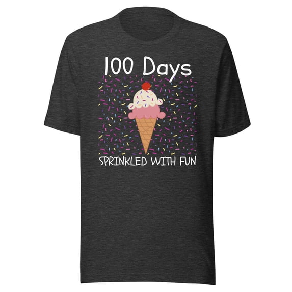 100 Days Shirt Kids Shirt Sprinkled With Fun Shirt, Unisex, 100th Day of School Shirt, 100 Days of School Shirt, School Shirt, 100 Days Shirt (Dark Grey Heather, S)