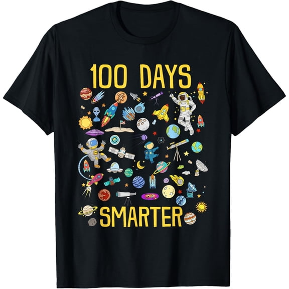 100 Days Smarter 100th Day of School Astronaut Space Adult T-shirt