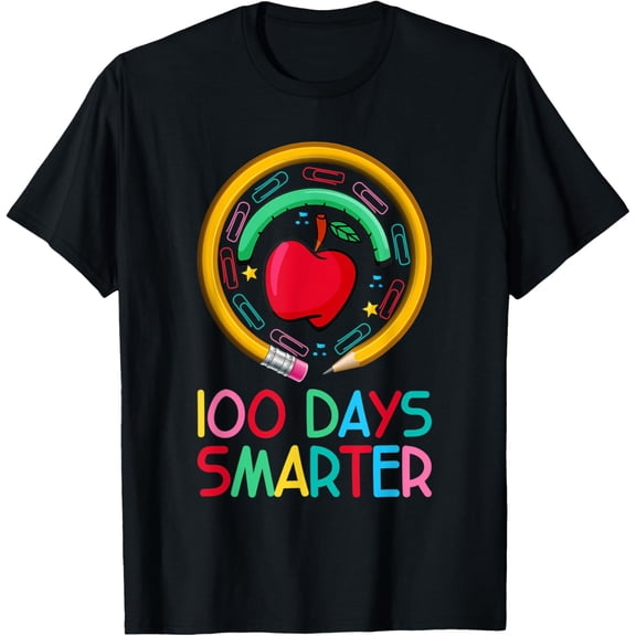 100 Days Smarter 100th Day of School Pencils and Erasers T-Shirt men and women can wear, black, white, gifts