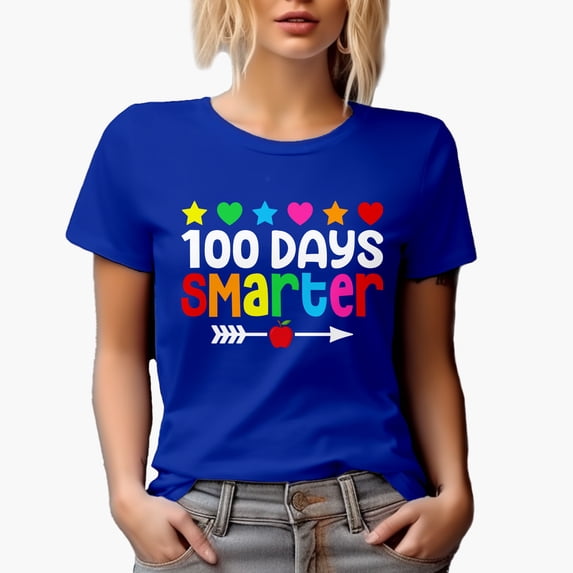 100 Days Smarter, 100th Day of School, Royal Blue T-Shirt, XL