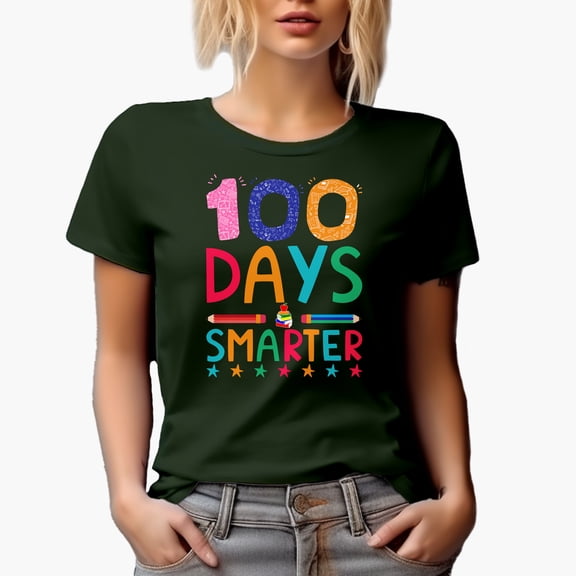 100 Days Smarter, Last Day of School, Military Green T-Shirt, Small