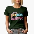 thumbnail image 1 of 100 Days Smarter, Retro Wavy Text & Rainbow Merch Gift, Military Green T-Shirt, Medium, 1 of 5